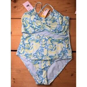 Roxy Girl's Turquoise Waves One Piece Cut Out Swim Suit Sz 14 NWT New With Tags